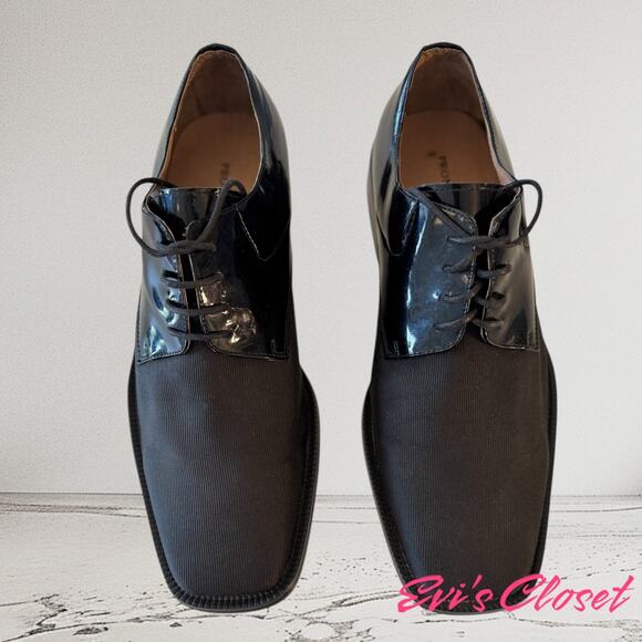 Pronto Uomo Tuxedo Black Patent Leather Square Toe Lace Up Shoes Size 9M - Picture 1 of 9